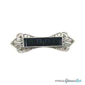 VTG 1928 Company Silver Tone Faux Marcasite Black Faceted Squares Bar Brooch